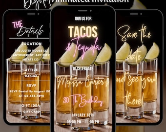 Digital Fiesta Tacos and Tequila Invitation, Tacos Tequila Party Animated Invitation, Editable Tacos Tequila Video Invitation, Dinner Party