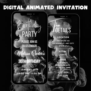 Editable Digital Black Birthday Party Invitation, Digital Animated Birthday Party Invitation, Birthday Dinner Party Invitation Template