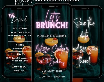 Digital Brunch Party Invitation, Editable Birthday Brunch Video Invitation, Birthday Brunch Animated Invite, Brunch Invitation Template