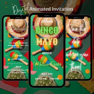 Convite Digital Cinco De Mayo, Convite de Vídeo Editável para Festa de Cinco De Mayo, Modelo de Convite para Festa de Cinco de Mayo Animado de 5 de Maio