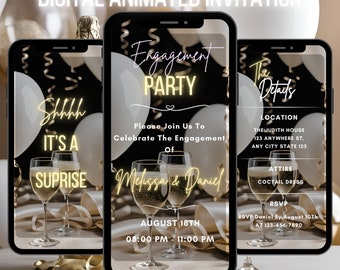 Editable Engagement Invitation, Animated Digital Engagement Invite, Electronic Engagement Invite, Mobile Invitation, Engagement Party Invite