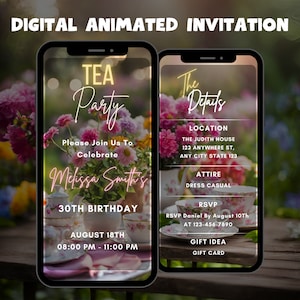 Editable Floral Tea Party Invitation, Tea Birthday Animated Invitation, Digital Brunch  Video Invitation, High Tea Floral Invite, Any Age