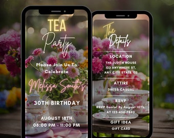 Editable Floral Tea Party Invitation, Tea Birthday Animated Invitation, Digital Brunch  Video Invitation, High Tea Floral Invite, Any Age