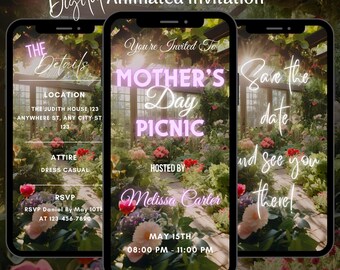Digital Mother’s Day Brunch Video Invitation, Editable Animated Happy Mother’s Day Tea Party Invite