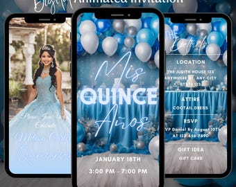 Animated Purple Quinceañera Digital Invitation, Editable Mis Quince Anos Birthday Video Evite, Sweet 15