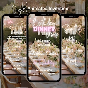 Digital Birthday Dinner Invitation, Animated Birthday Dinner Party Video Invitation, Birthday Dinner Invitation Template, Dinner & Drinks