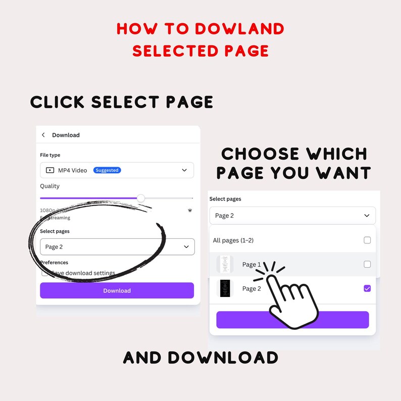 May include: A screenshot of a computer screen showing how to download a selected page from a website. The screen shows a menu with options for file type, quality, and selecting pages. The user can choose to download all pages or select specific pages. The screen also shows a button to download the selected pages.