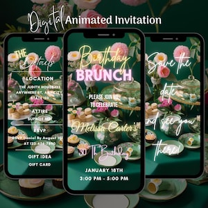 Digital Brunch Party Invitation, Animated Birthday Invitation Editable Birthday Brunch Video Invitation Template, Floral Brunch Party Invite