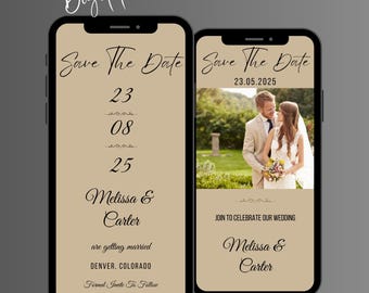 Elegant Save the Date Invitation, Animated Wedding Video Invite, Editable Beige Wedding Evite, Digital Invitation Template