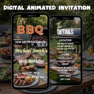 Editable Digital BBQ Invitation, Animated BBQ Party Invite, BBQ Chill and Grill, Modern Birthday Invitation, Digital Birthday Invite Any Age