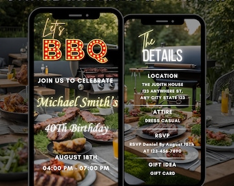 Editable Digital BBQ Invitation, Animated BBQ Party Invite, BBQ Chill and Grill, Modern Birthday Invitation, Digital Birthday Invite Any Age