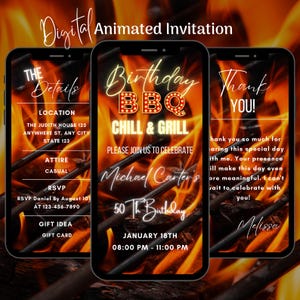 Digital BBQ Birthday Dinner Party Invitation, Birthday Cookout Video Invite, BBQ Birthday Invitation Template, Birthday Grill Invitation