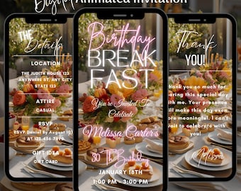 Digital Breakfast Party Invitation, Editable Birthday Breakfast Video Invitation, Birthday Brunch Animated Invite, Invitation Template