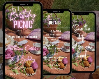 Editable Birthday Picnic Video Invitation, Floral Picnic Party Animated Invite (Digital Download)