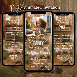 Digital Birthday Party Invitation, Editable Birthday Video Invite, Birthday Party Animated Invite, Glam Birthday Invitation Template