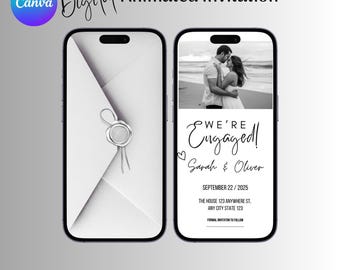 Animated Engagement Party Video Invitation, Modern Elegant Smartphone Mobile Invite, Editable Engagement Announcement Template Evite