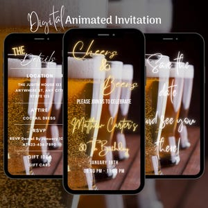 Digital Cheers and Beers Birthday Invitation, Editable Beer Birthday Party Video Invitation, Beer Birthday Party Invitation Template