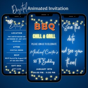 Digital Birthday Bbq Dinner Party Invitation, Birthday Cookout Video Invite, BBQ Birthday Invitation Template, Birthday Grill Invitation