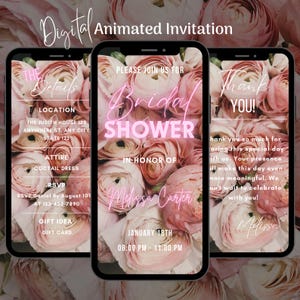 Digital Floral Bridal Shower Invitation, Bridal Shower Animated Invitation Template, Editable Bridal Party Video Invite, Bachelorette Party