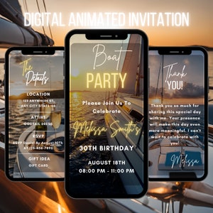 Editable Boat Party Invitation, Animated Yacht Party Birthday Invite, Digital Summer Boat Party Invite, Adult Birthday, Editable to Any Age