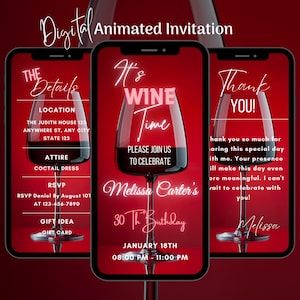 Digital It&#39;s Wine Time-Geburtstagseinladung, bearbeitbare animierte Wein-Geburtstagseinladung, Let&#39;s Sip-Videoeinladungsvorlage, Weingut einladen