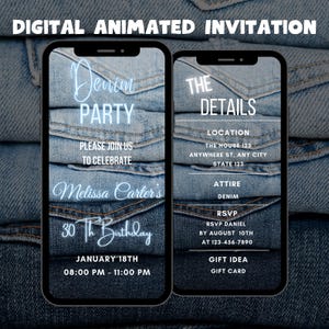 Digital Denim Birthday Party Invitation, Editable Denim Party Video Invitation Template, Denim Video Invite, Denim Jeans Birthday Invite