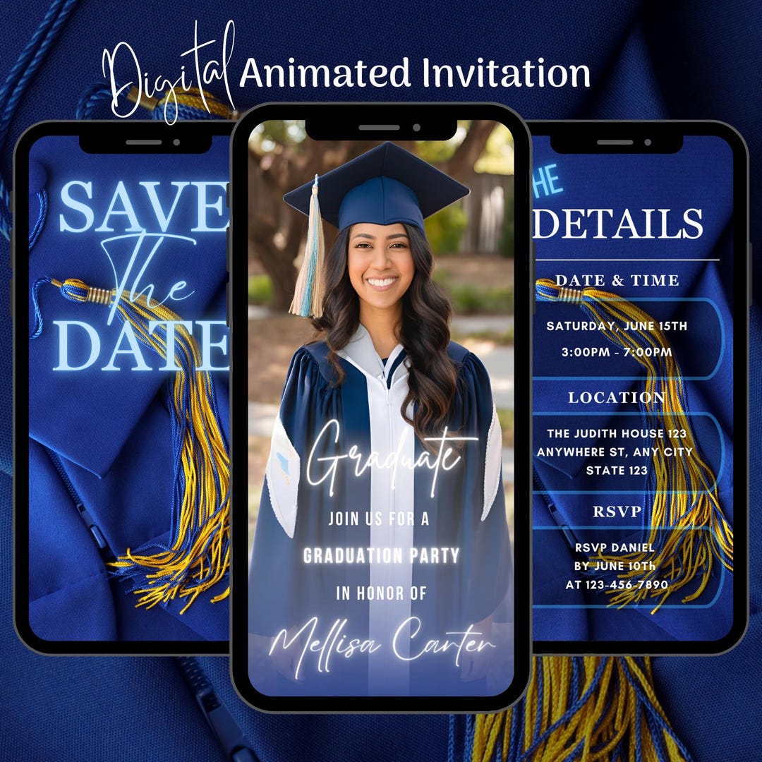 Animated Blue Graduation Invitation: Editable Video Template (digital ...