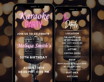 Digital Karaoke Party Birthday Video Invitation, Editable Karaoke Night Animated Invite