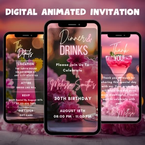 Editable Birthday Dinner Invitation, Digital Dinner and Drinks Template, Dinner Video Invitation, Dinner Party Invite, Editable to Any Age