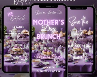 Digital Mother’s Day Brunch Video Invitation, Editable Animated Happy Mother’s Day Party Invite