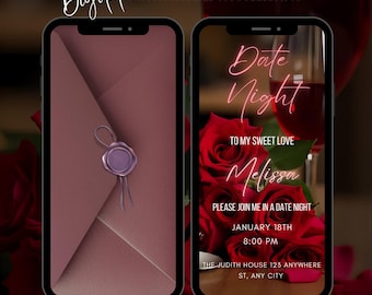 Editable Date Night Video Invitation, Animated Couple Date Romantic Dinner Invite (Digital Download)