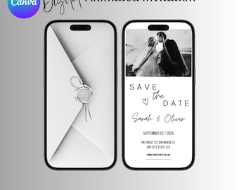 Animated Save The Date Wedding Video Invitation, Editable Minimalist Wedding Date Announcement Evite (Digital Download)