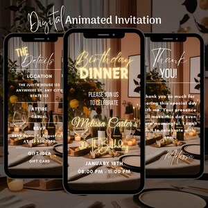 Digital Birthday Dinner Invitation, Editable Animated Dinner Party Invitation, Dinner Party Video Invitation Template Birthday Dinner Invite