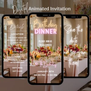 Digital Birthday Dinner Party Invitation, Editable Birthday Dinner Video Invite, Birthday Dinner Party Invitation Template, Birthday Dinner