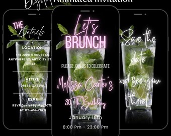 Animated Birthday Brunch Party Video Invitation, Editable Tea Party Evite (Digital Download)