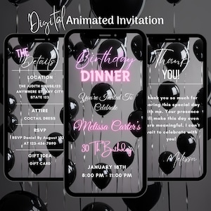Digital Birthday Dinner Invitation, Animated Birthday Dinner Party Video Invitation, Birthday Dinner Invitation Template, Birthday Party