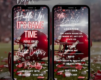 Editable Football Birthday Party Video Invitation, Game Time Sports Theme Animated Invite (Digital Download)