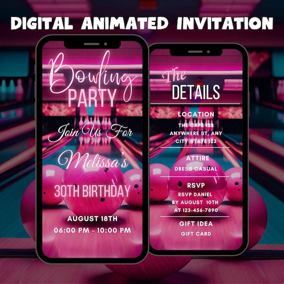 Digital Bowling Party Invitation, Bowling Birthday Party Video Invite, Editable Bowling Text Invite, Night out, Bowling Invitation Template