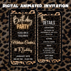 Bewerkbare Leopard-verjaardagsuitnodiging voor verjaardagsfeestje, geanimeerde verjaardagsuitnodiging, digitale Leopard-verjaardagsfeestje video-uitnodiging elke leeftijd