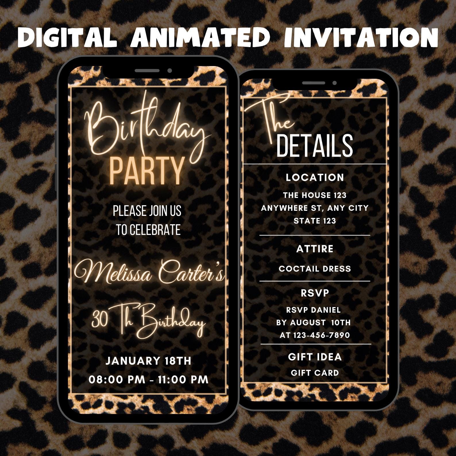 Editable Leopard Birthday Party Invitation, Birthday Party Animated ...