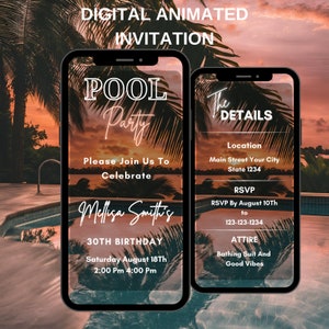 Editable Pool Party Invitation, Editable Birthday Party Invitation, Digital Party Invitaton, Mobile Invitation, Birthday Announcement Video