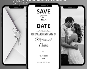 Editable Engagement Party Invitation, Animated Save the Date Engagement Announcement Invite