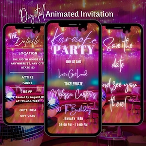 Digital Karaoke Party Invitation, Animated Karaoke Night Invite, Girls Night Invitation Template, Birthday Karaoke Invite, Sing Party Invite