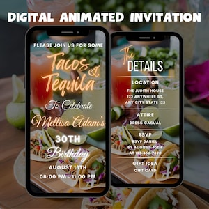 Editable Tacos and Tequila Invitation, Tacos Tequila Party Animated Invitation, Tacos & Tequila Video Invitation, Tacos Digital Video Invite
