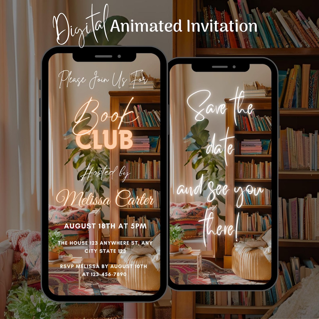 Book Invite Digital Editable Book Club Video Invitation Template, Animated Book ...