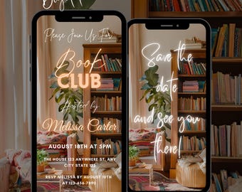 Digital Editable Book Club Video Invitation Template, Animated Book Club Party Invite, Digital Reading Party Invite Library Book Club Invite