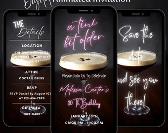 Animated Martini Birthday Video Invitation, Cocktail Party Smartphone Evite, Editable Happy Hour Mobile Evite, Digital Download