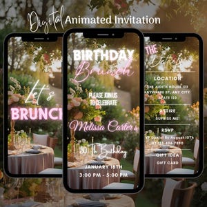 Digital Birthday Brunch Invitation, Editable Let’s Brunch Invitation Template, Brunch Video Invitation, Animated Brunch Text Message Invite