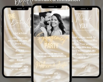 Animated Engagement Party Video Invitation, Editable Elegant Invite Template (Digital Download)
