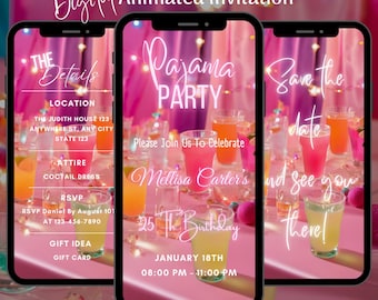 Digital Pajama Party Invitation ,Animated PJ Party Invite, Pink Sleepover Video Invite, Adult Pj Party Invitation Template, Girls Night